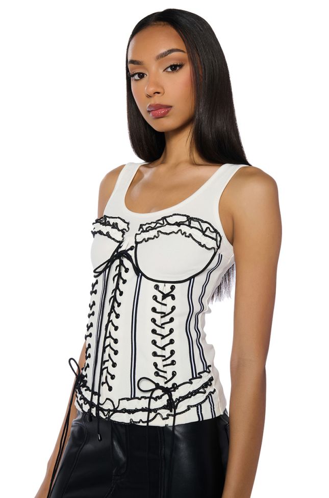 Side View Alyshia Tie Up Corset Inspired Tank Top