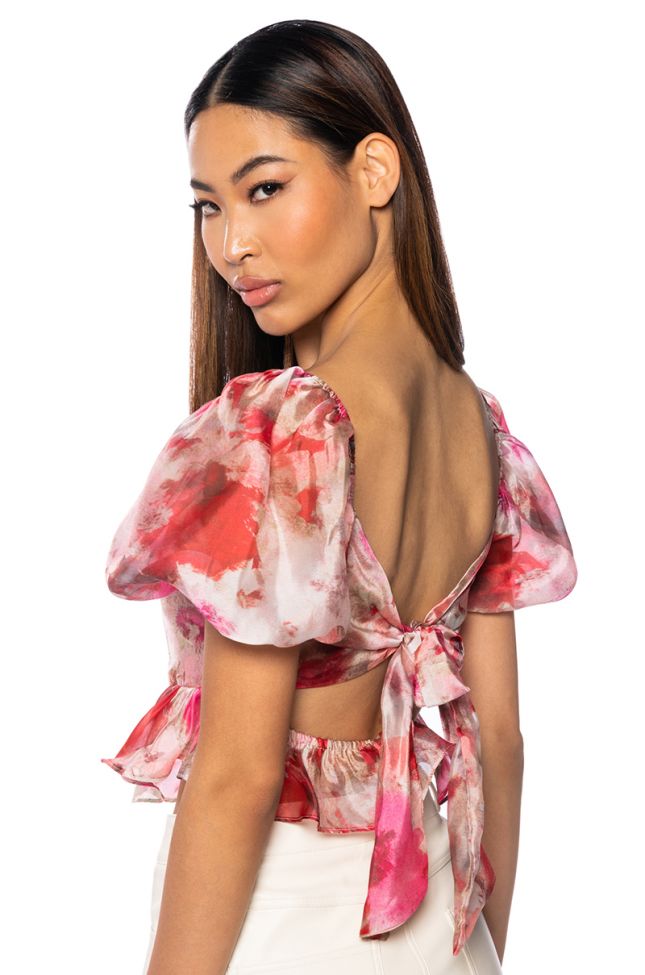 Back View Amber Breeze Floral Flounce Top