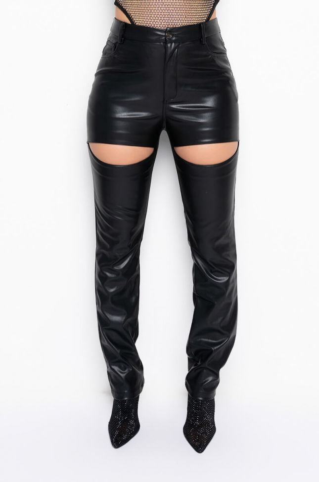 Detail View Ammo High Rise Faux Leather Wide Leg Pants With Slits