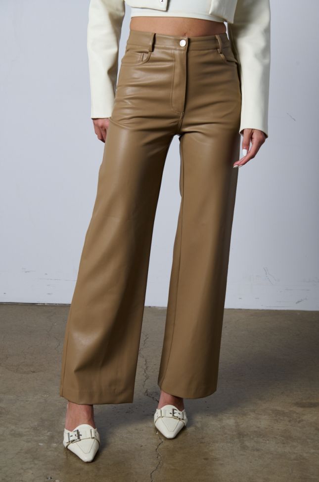 Front View Ammo High Rise Faux Leather Wide Leg Pants