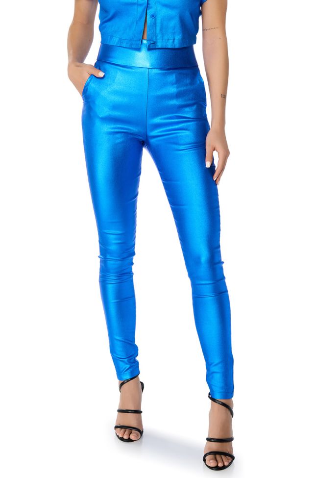 Front View Ammo X Akira Big Booty High Waist Faux Leather Pant In Blue
