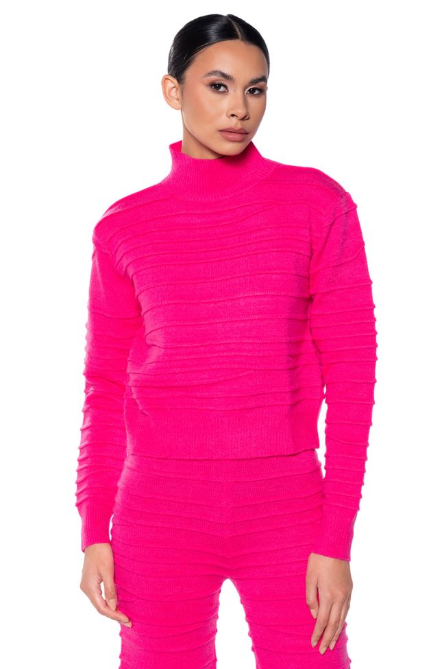 Front View Angel Energy Turtleneck Sweater In Pink