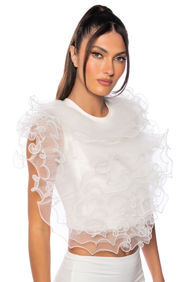 Side View Angel From Above Sleeveless Ruffle Top