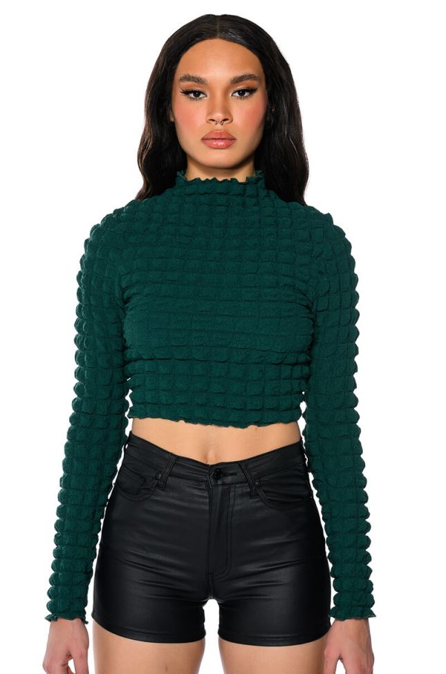 Front View Anything But Basic Textured Long Sleeve Top
