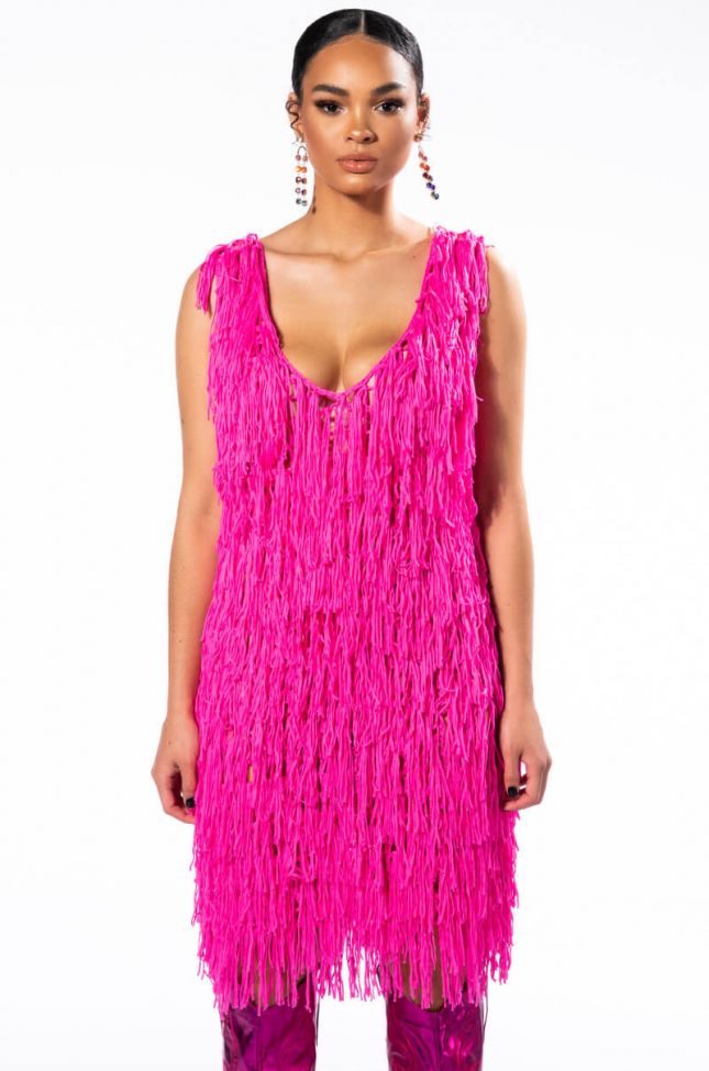 Front View Anything Goes Fringe Mini Dress