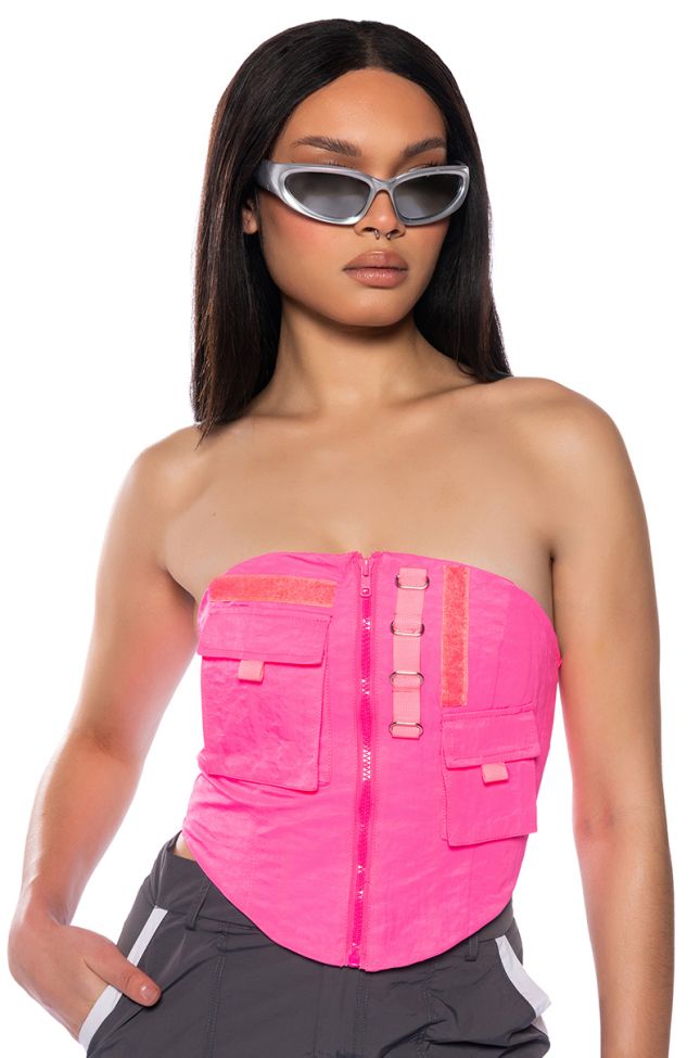 Front View Apply Pressure Corset Top In Fuchsia
