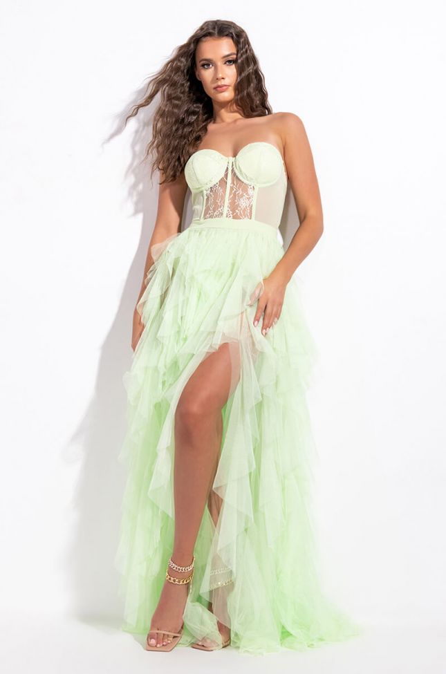 Front View Aria Corset Top Maxi Tulle Dress