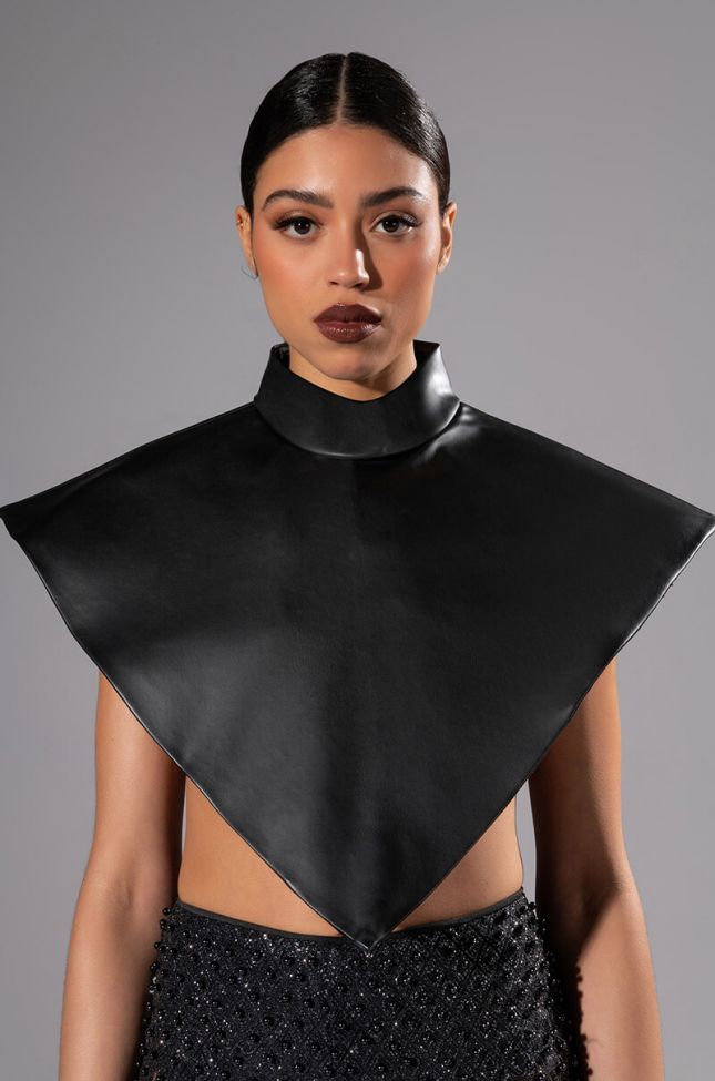 ARIA FAUX LEATHER MOCK NECK TRIANGLE BLOUSE
