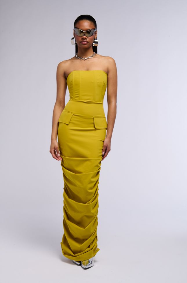 Side View Ash Strapless Cargo Maxi Dress