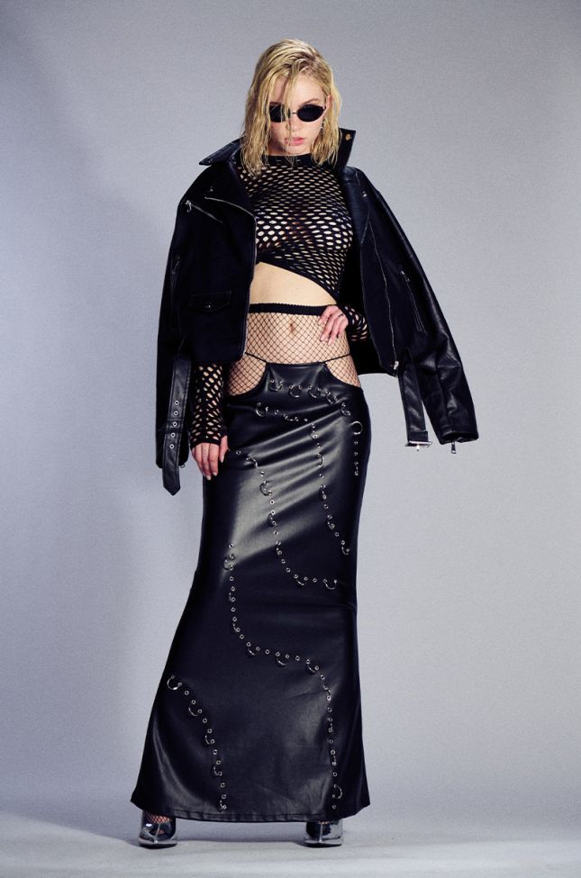Extra View Astin Pierced Faux Leather Maxi Skirt