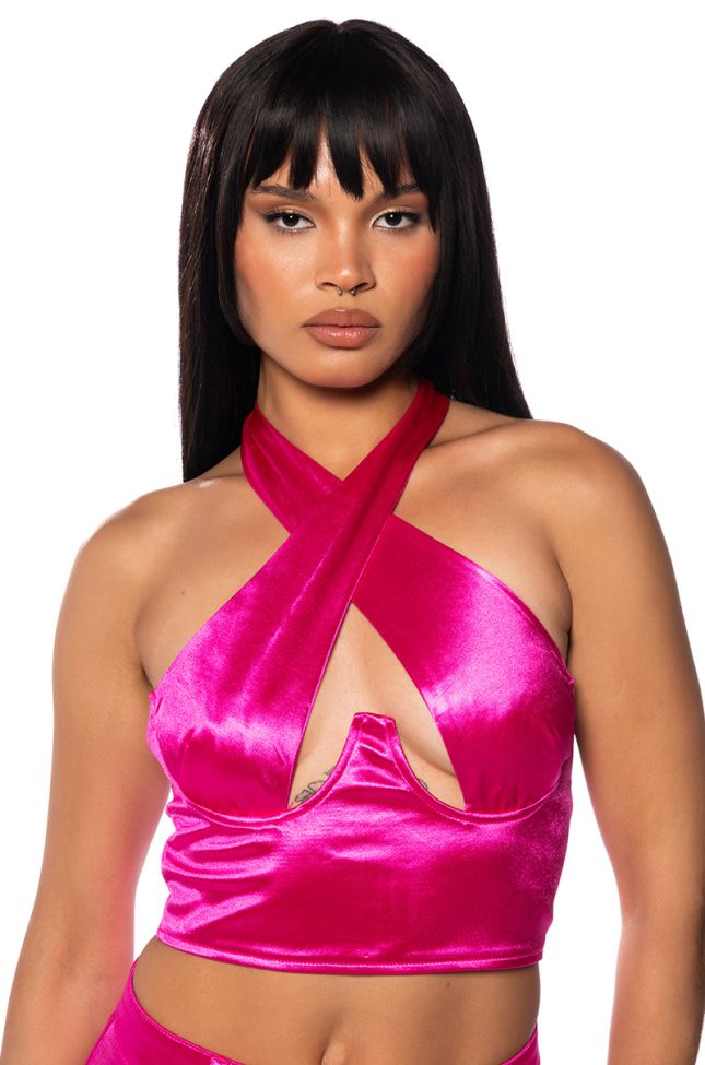Front View Astra Cross Front Bralette In Pink