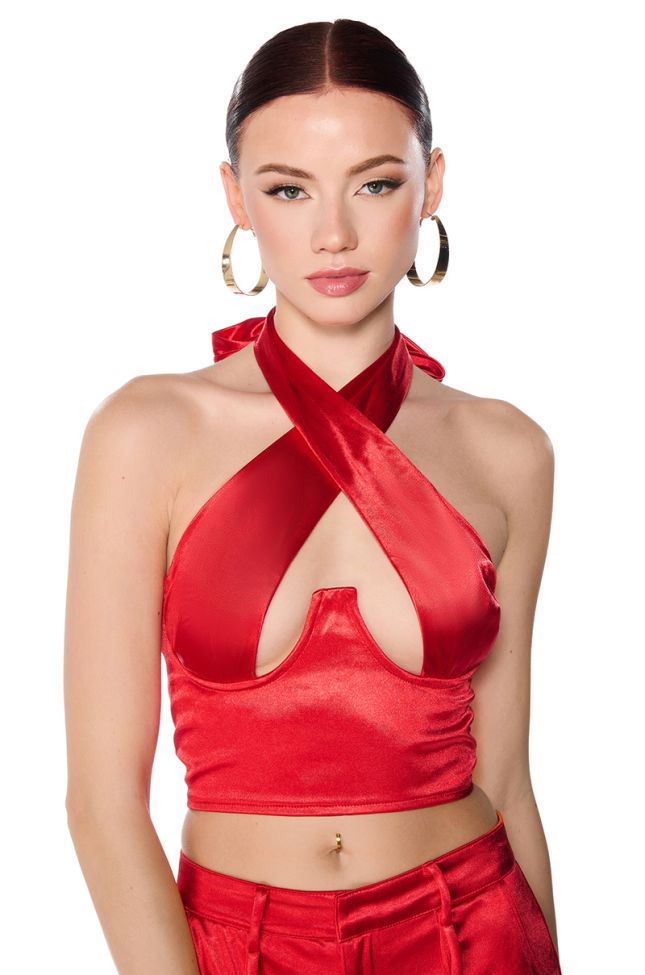 Front View Astra Cross Front Bralette In Red