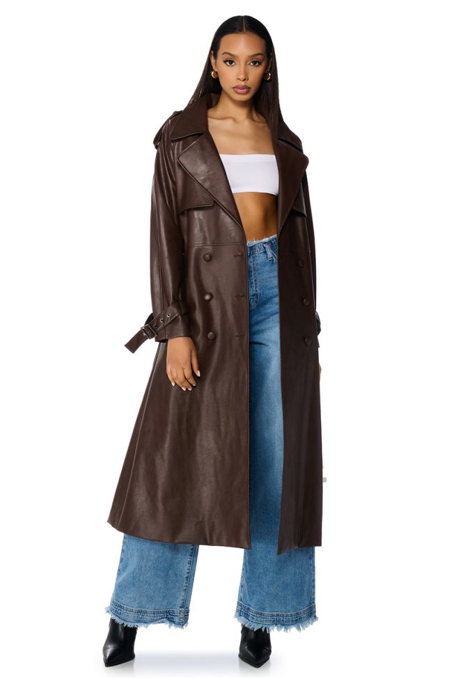 Extra View Au Revoir Faux Leather Trench In Brown