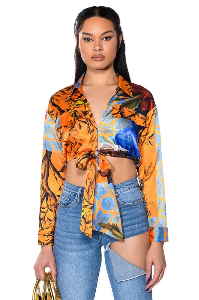 AUDREY PRINTED TIE FRONT BLOUSE