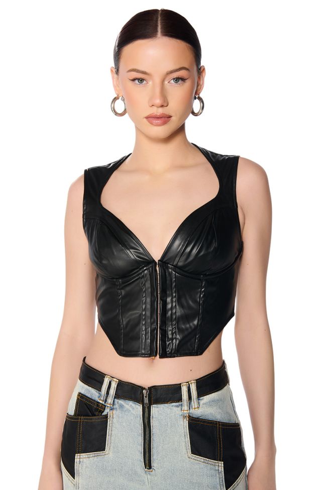 Front View Ayla Faux Leather Corset Top