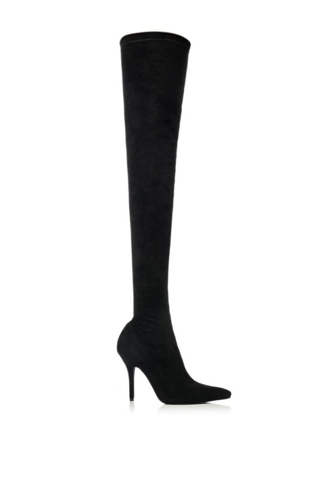 Side View Azalea Wang  Your Friends Are Taking You Out Thigh High Sexy Heel Suede Boot In Black