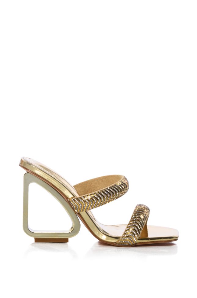 Side View Azalea Wang Above And Beyond Embellished Inverse Heel Wedge Sandal In Gold