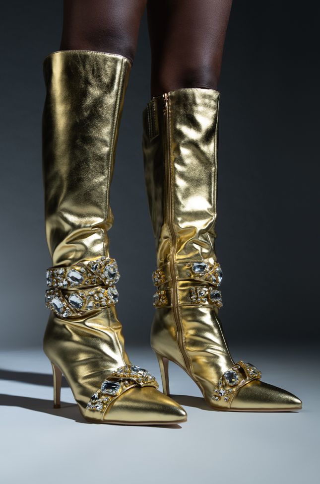 Extra View Azalea Wang Alonza Gold Diamond Embellished Boot
