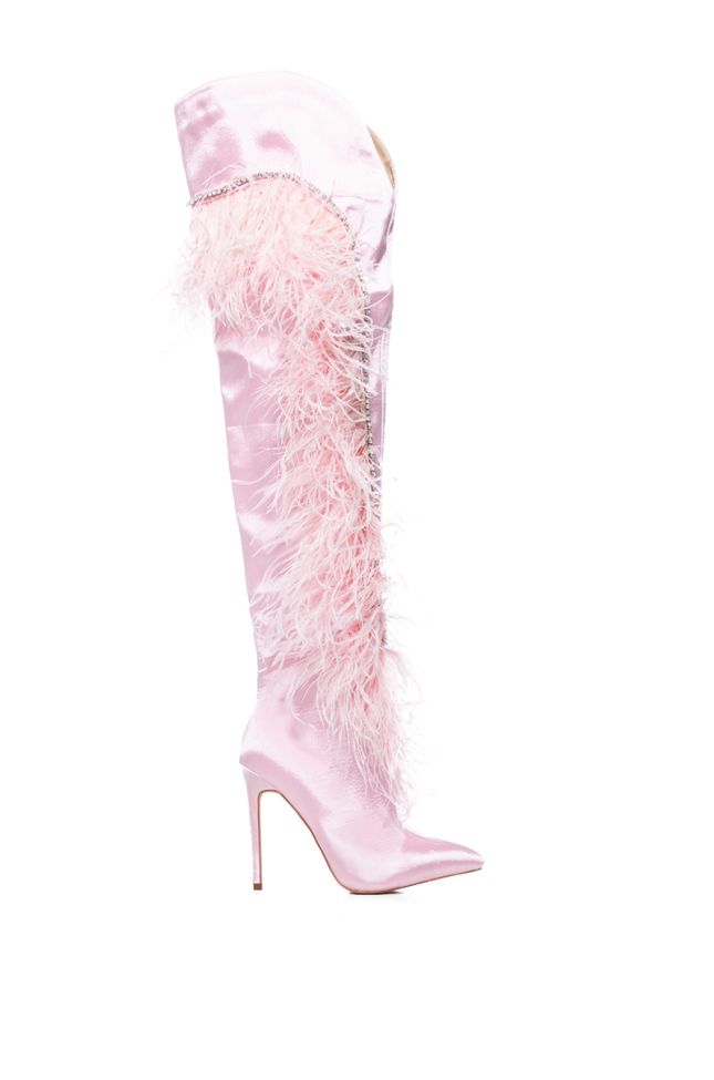 Side View Azalea Wang Aoife Pink Feather Boot