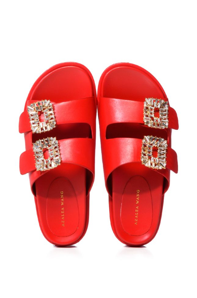 Extra View Azalea Wang Babet Embellished Sandal In Red