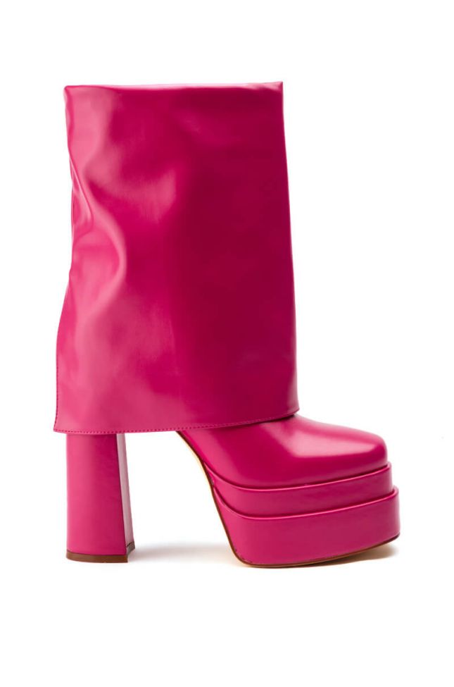 Front View Azalea Wang Baby Fold Over Chunky Boot In Pink