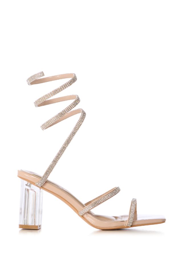Side View Azalea Wang Bellona Nude Sandal With Embellished Coil Wrap
