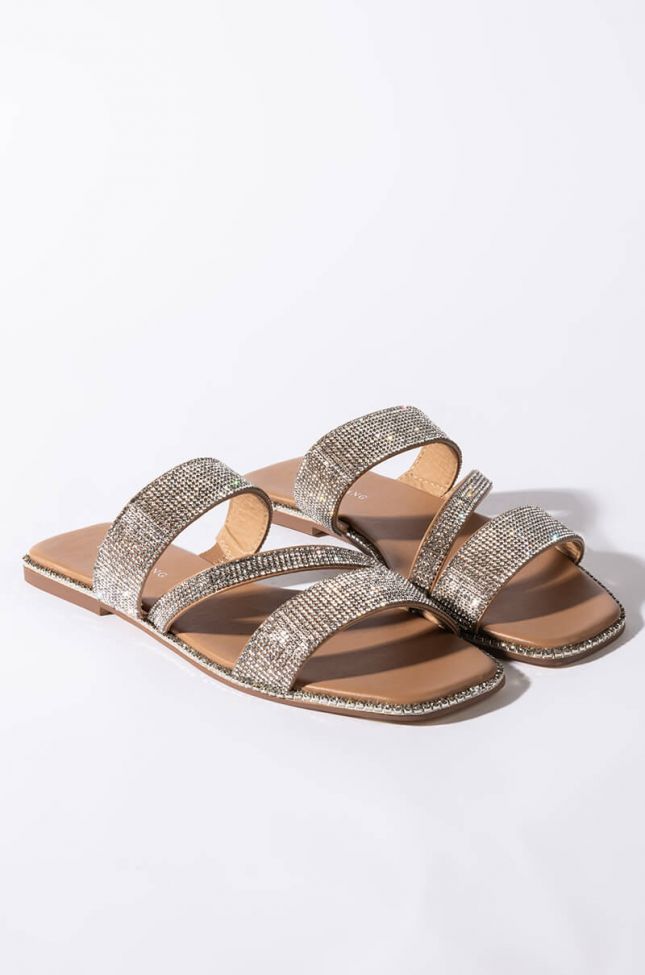 Front View Azalea Wang Bling Me Out Flat Sandal In Nude