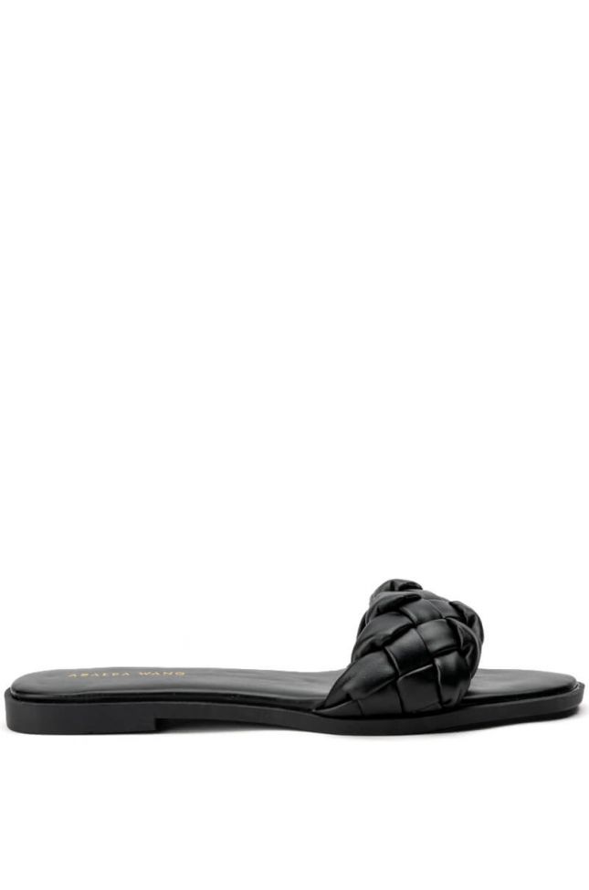 Side View Azalea Wang Bodega Braided Flat Sandal In Black