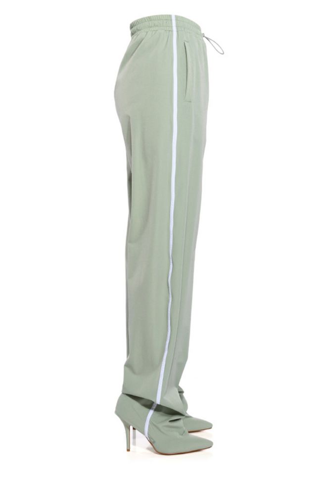 Side View Azalea Wang Boot Track Pant In Sage Green