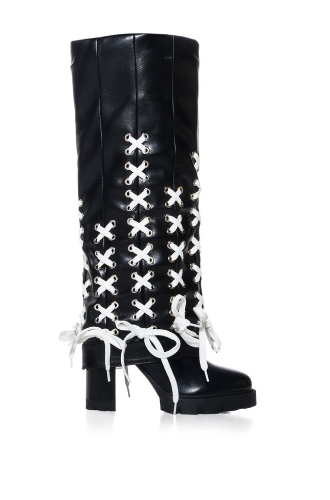 Side View Azalea Wang Breaking Rules Black Laced Up Boot