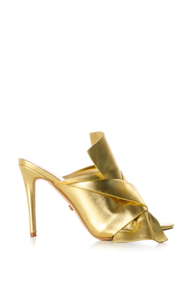 Side View Azalea Wang Candy Coated Mule Sandal In Gold