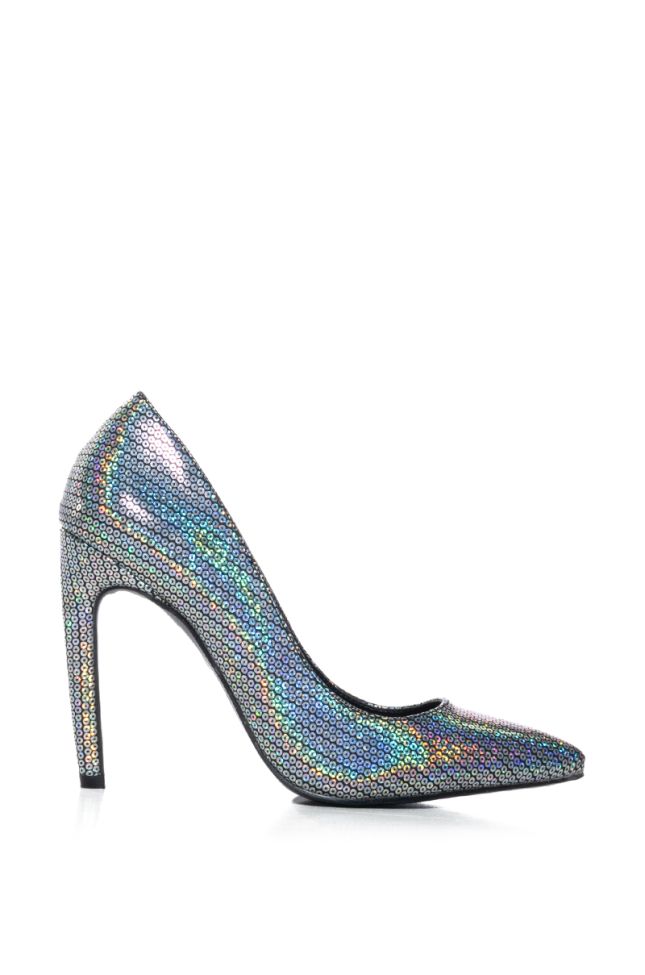 Side View Azalea Wang Cant Help It Holographic Sequin Pump