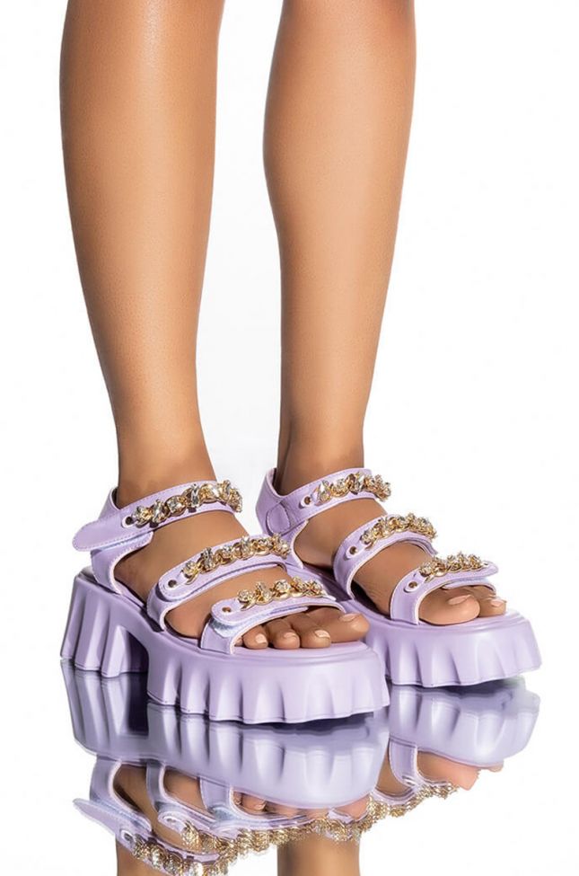 Front View Azalea Wang Cant Hold Back Flatform Sandal In Purple