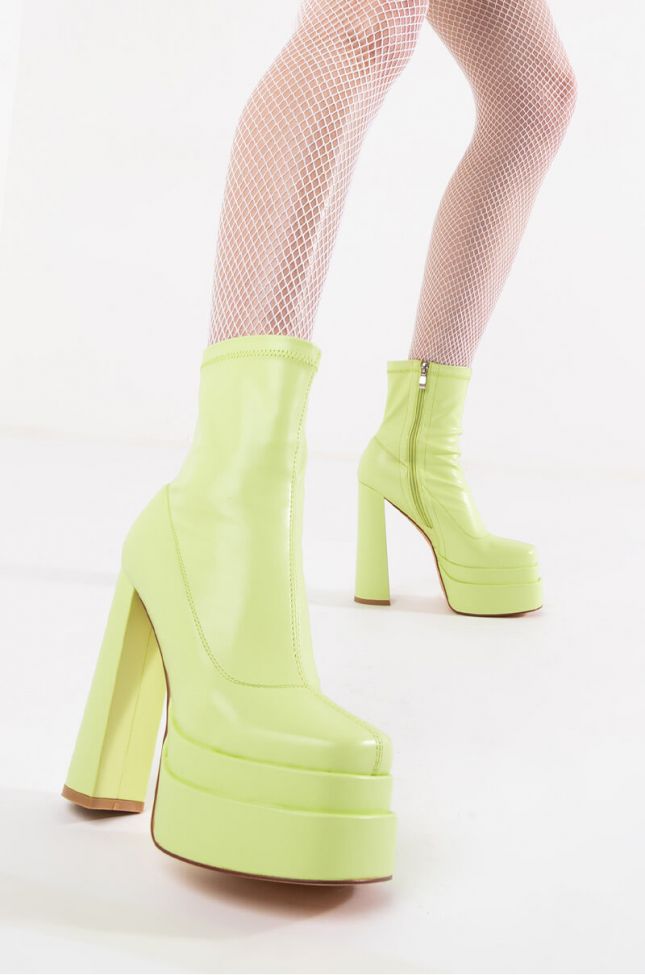 Front View Azalea Wang Cant Tie Me Down Chunky Bootie In Lime