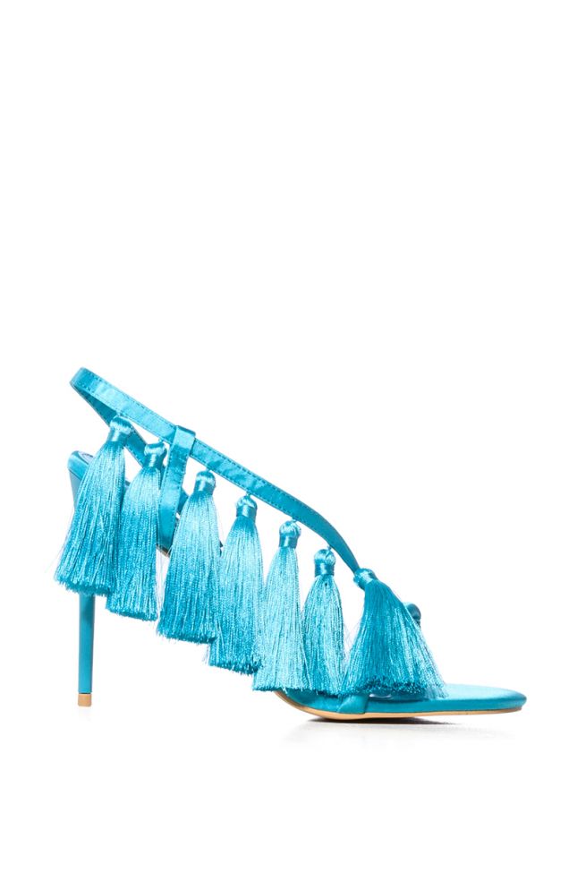 Side View Azalea Wang Carina Fringe Tassel Sandal In Blue