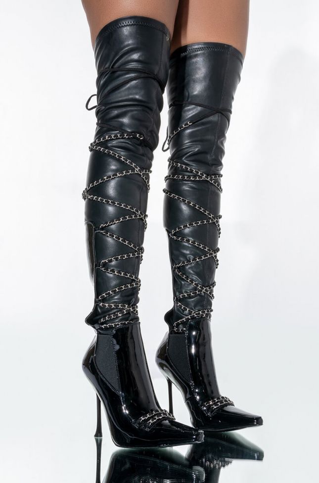 Front View Azalea Wang Center Of Attention Stiletto Boot In Black