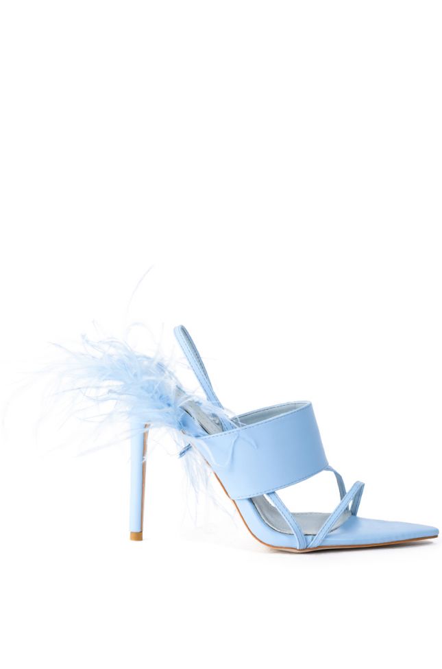 Side View Azalea Wang Chick Feather Decor Pointed Toe Sandal In Blue