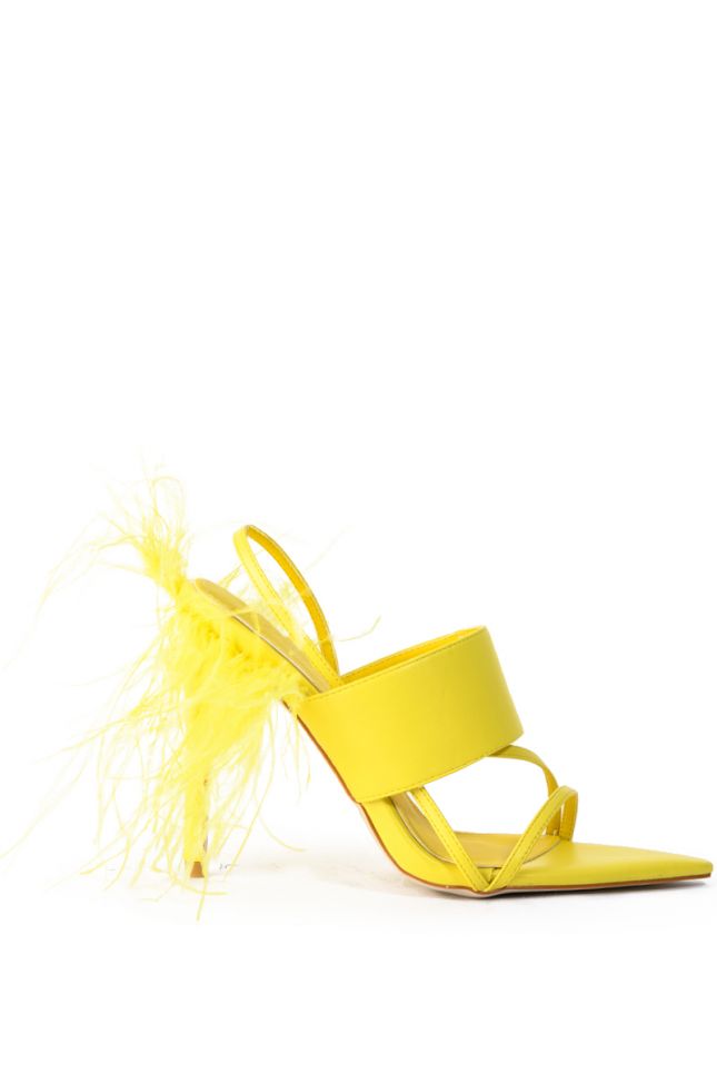AZALEA WANG CHICK FEATHER DECOR POINTED TOE SANDAL IN YELLOW