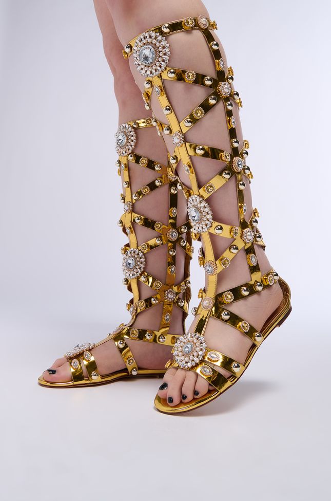 Front View Azalea Wang Chrystos Gold Caged Gladiator Sandal