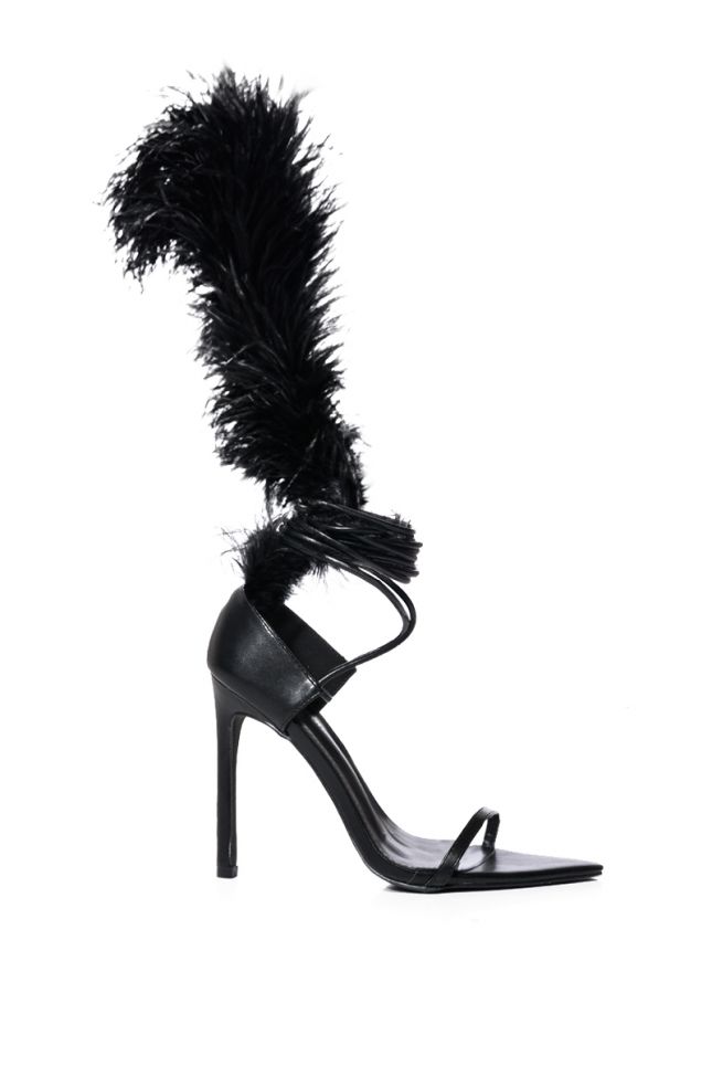 Back View Azalea Wang Cleasby Feather Sandal In Black