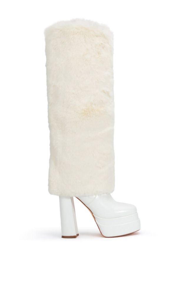 Side View Azalea Wang Coco Fur Fold Over Boot In White
