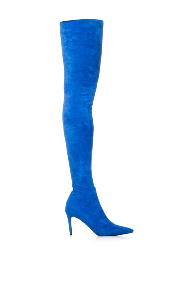 Side View Azalea Wang Concolor Blue Suede Thigh High Boot