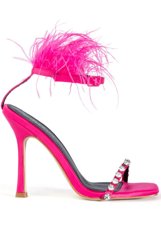 Side View Azalea Wang Confetti Feather Stiletto Sandal In Pink