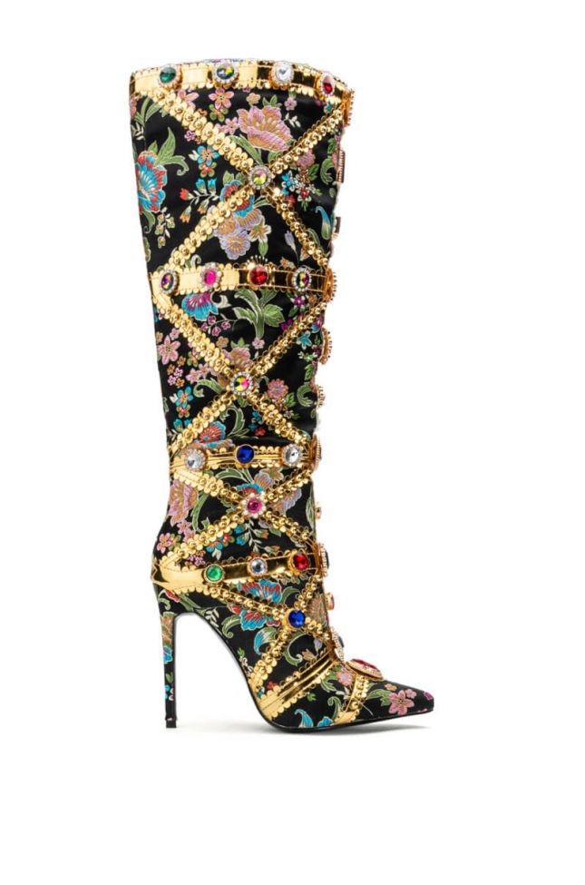 Side View Azalea Wang Confident Embellished Boot In Black