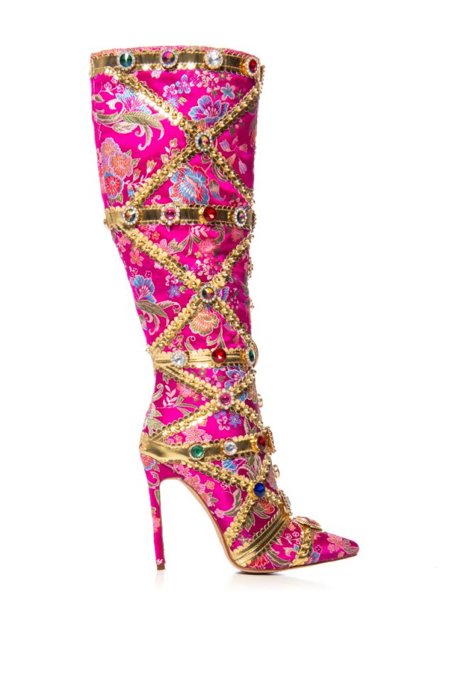 Side View Azalea Wang Confident Embellished Boot In Pink