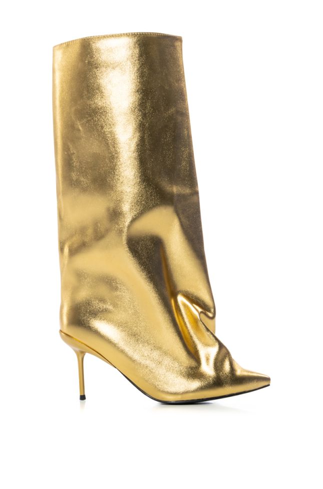Side View Azalea Wang Couture Crazy Gold Boot