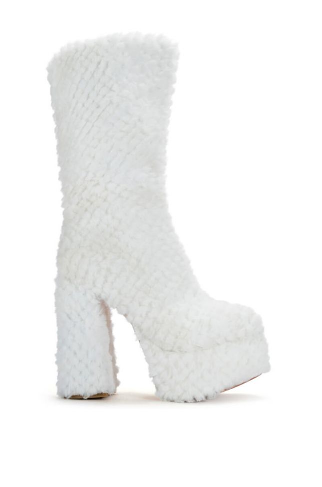 Side View Azalea Wang Cozy Cutie Faux Fur Chunky Platform Boot In White