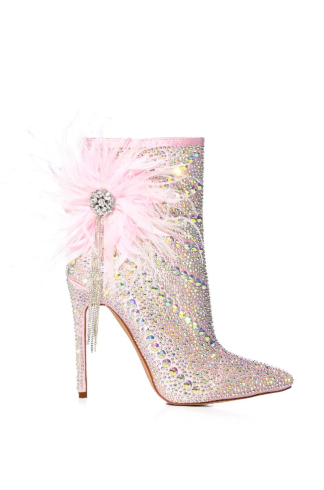 Side View Azalea Wang Crystalize Embellished Feather Flower Bootie In Pink