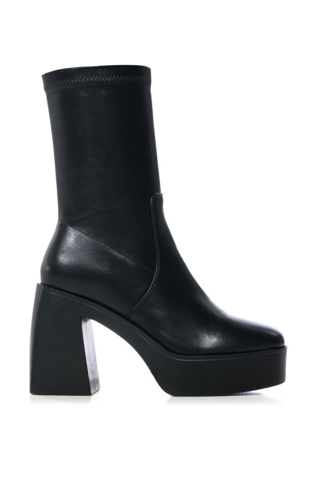 Side View Azalea Wang Danielle Chunky Bootie With 4 Way Stretch In Black Stretch
