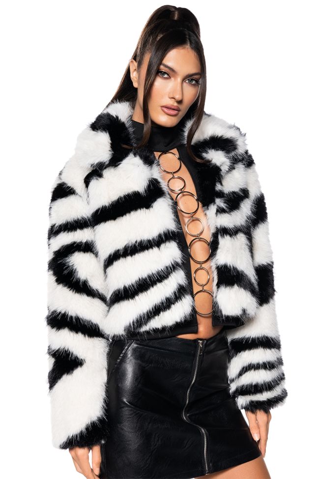 Side View Azalea Wang Dayanne Faux Fur Zebra Coat